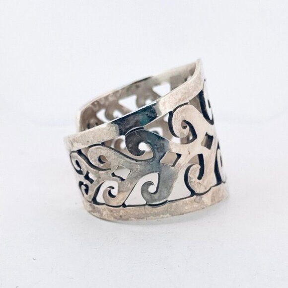 Charles Albert, Estate, Sterling Silver 925 Openwork Cuff Bracelet For 6" Wrist - Picture 2 of 9